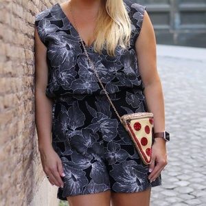 Loft outlet black and white sleeveless romper - worn once!